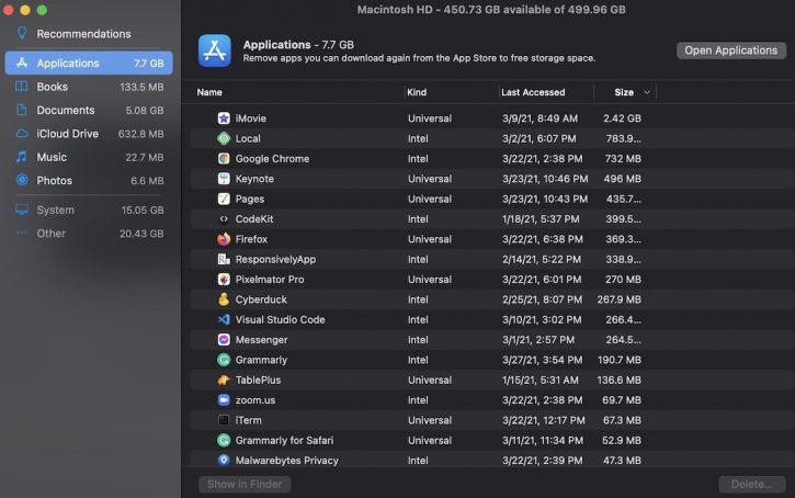 clear up space on mac app