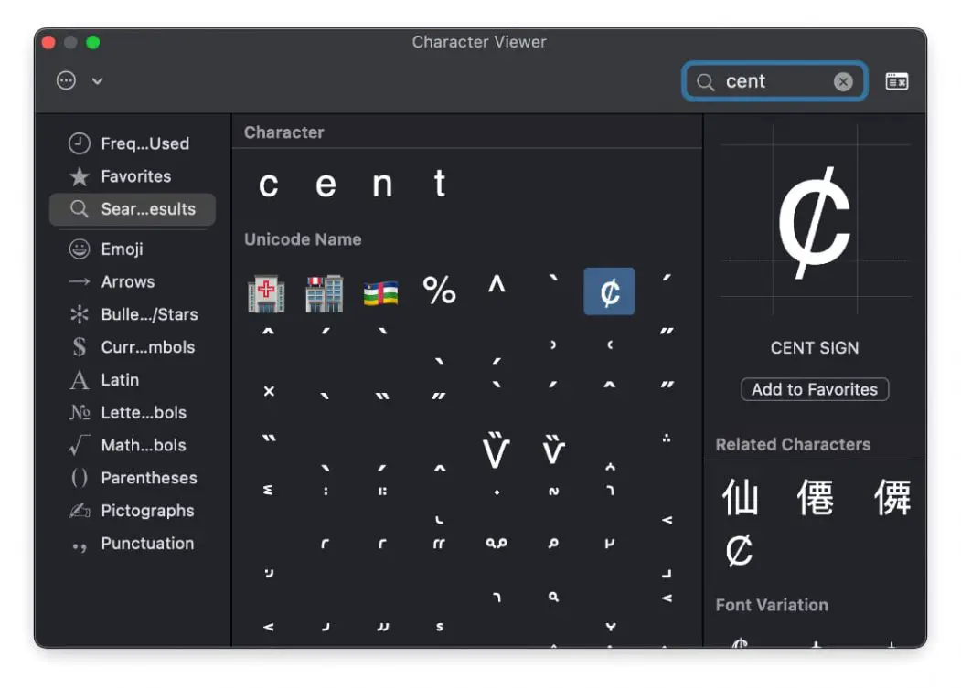 How to make a cent sign on mac